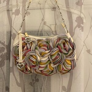 Brighton multi-colored soft leather flowers on white leather bag